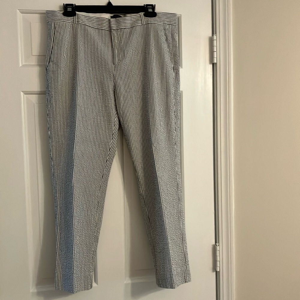 Black and white seersucker slacks